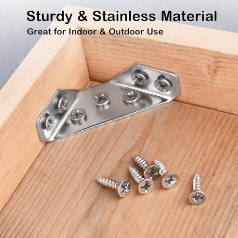 PlusRoc 12-Pack Heavy Duty Stainless Steel Furniture Corner Connectors with Screws - Triangular Support Brackets