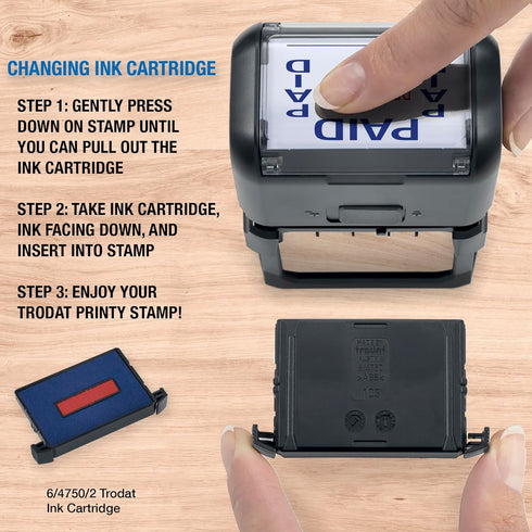 Trodat Printy 4750 Self Inking Date Stamp, Blue and Red Ink, 1" x 1-5/8"