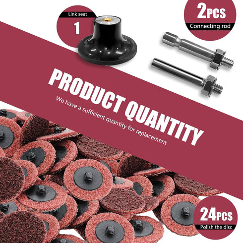 MZCR-NNML 24Pcs 2'' 1/4'' Surface Conditioning Disc Sanding Discs Holder Quick Change Discs Medium Buffing Pads