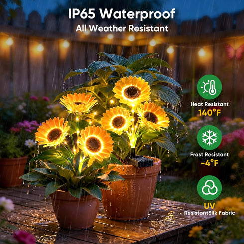 3 Pack 9 800mAh 12H IP65 Solar Flowers Outdoor Waterproof: Silk Sunflower Solar Lights with Battery Runtime - Auto