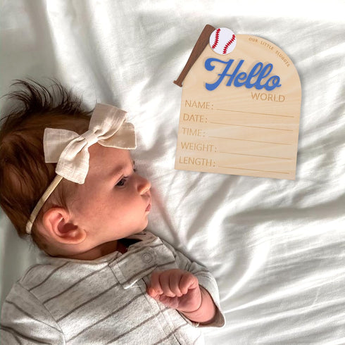 TERJIO Baseball Hello World Bulletin Board - Newborn Birth Record Card Photo Props,Hospital Nursery