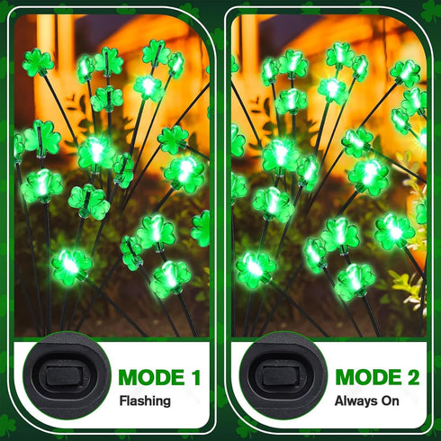 8 1 2 St. Patrick's Day Shamrock Pathway Lights, in Lucky Clover Light with Lighting Modes, Green Firefly Outdoor Decor