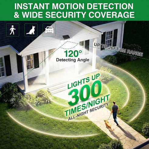 2500LM 286 3 IP65 3-Head (2 Pack) Solar Outdoor Lights Motion Sensor, LED Security Flood Lights with Visual Battery