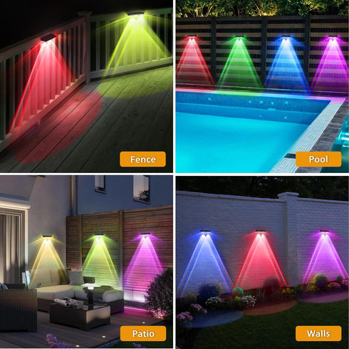 8 Pack 7 IP67 12+ Solar Fence Lights Outdoor - RGB Fence Lights Solar Powered, Color Modes & Warm White, Waterproof