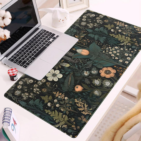 Dark Flower Desk Mat, Aesthetic Wildflowers Large Gaming Mousepad, XXL Keyboard Mouse Mat for Women Office Desk