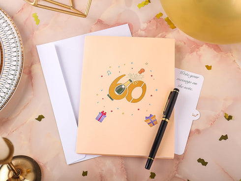 Liif Happy 60th Birthday 3D Greeting Pop Up Card, Funny Birthday Card for Women, Men, Celebration with Gold Glitter