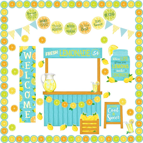 Whaline 62Pcs Summer Lemon Bulletin Board Decoration Kit, Inspirational Stand Cutouts for Classroom School Decor