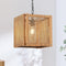 ELYONA 1-Light Rattan Pendant Light, 12" Square Solid Wood Frame Woven Pendant