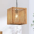 ELYONA 1-Light Rattan Pendant Light, 12" Square Solid Wood Frame Woven Pendant