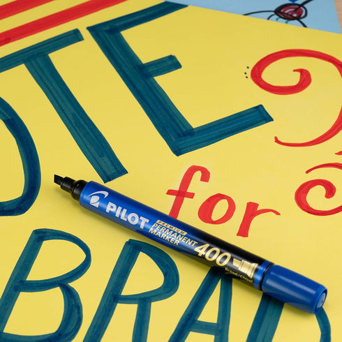 PILOT Premium 400 Permanent Markers, Broad Point Chisel Tip Blue Ink, Box of 12