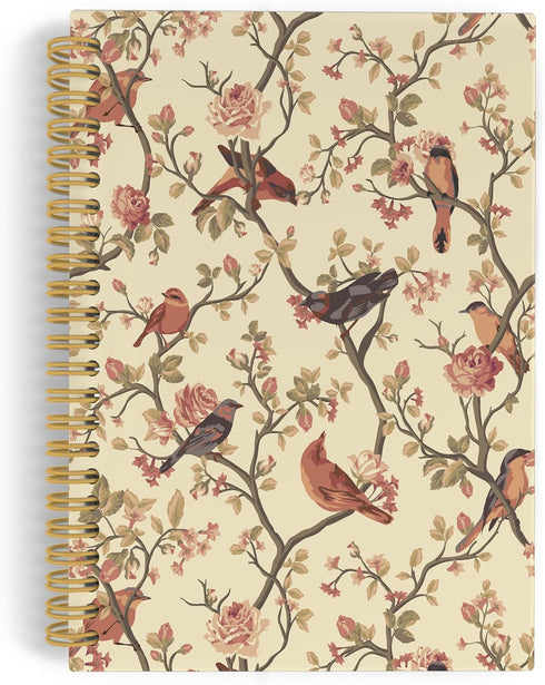 Bird Flower Spiral Notebook, Floral Journal with 164 Pages, 5.5"x8.3" College Ruled for Office School Supplies