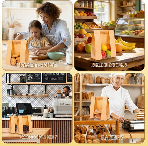 50 Pack Packaging, 50 Paper Bakery Bread Bags for Homemade Bread, Sourdough Bag with Window for Pastry Bagel Large