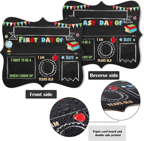 Sumind 2 Pcs Double Sided Chalkboard Sign, 11.8 x 9.8 Inches, First and Last Day of School Reusable Photo Prop