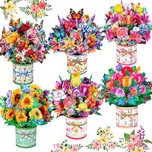 shynek 6 Pack Paper Flower Pop Up Cards, Flower Bouquet Card Popup