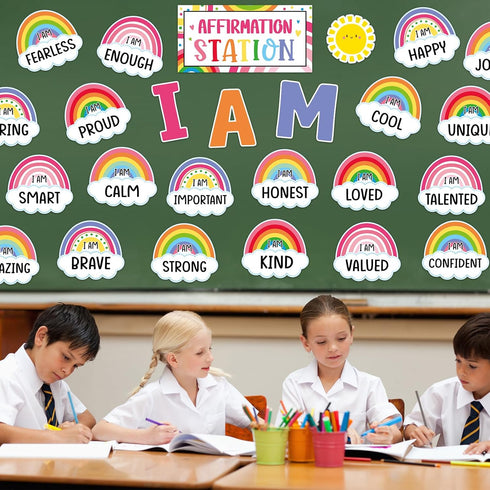 Frienda Rainbow Affirmation Station Bulletin Board Set, Motivational Posters for Classroom Mirror Growth Mindset Decor