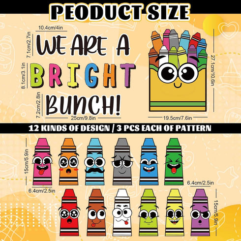 Set 47Pcs JarThenaAMCS Back to School Crayon Bulletin Board Colorful Crayon Shape Paper Cutouts with Glue Points We are