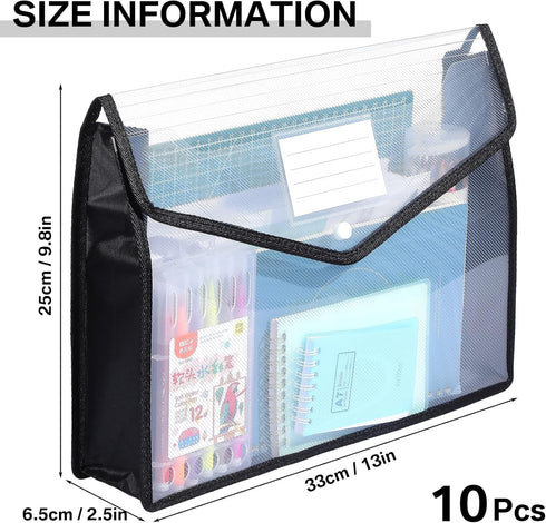 Epakh 10 Pcs A4 Size Plastic File Folders, Expanding Wallet Organizer with Snap Closure, Waterproof Transparent