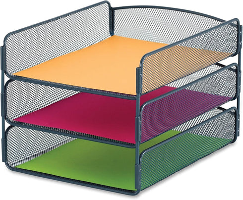 Safco Products Onyx Mesh 3 Tray Desktop Organizer 3271BU, Durable Steel Mesh Construction with Blue Powder Coat Finish