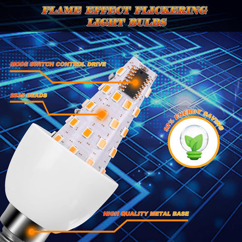 Kakolvan E12 Bulbs 3 Bulbs (2 Pack) LED Flickering Candelabra Flame Effect Light - Modes Flicker Chandelier Candle Fire