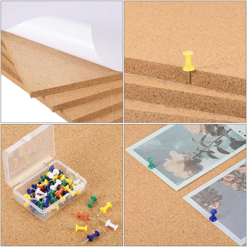 PATIKIL 12" x 12" Cork Board Tiles, 12 Pack Square Bulletin Board with Self Adhesive and Push Pin Clips for Home &