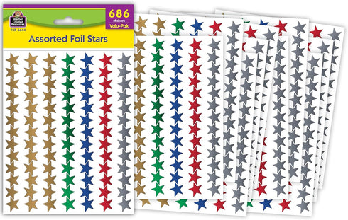 Teacher Created Resources Assorted Foil Stars Stickers Valu-Pak, Red, Blue, Gold, Green, Silver (6644)