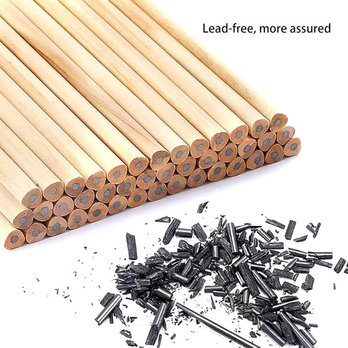 Buspoll 10 Stick HB Pencils, Unpainted Natural Wood Grain, Triangular for Kids Stationery