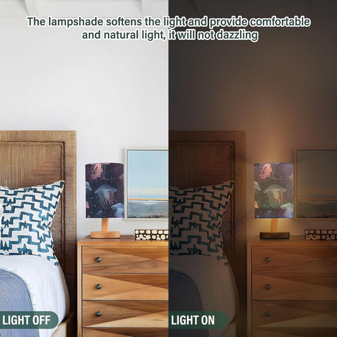 ALAZA Beautiful Jellyfish Bedside Table Lamp with USB Port for Bedroom Nightstand Lamps Night Light Linen Fabric Shade