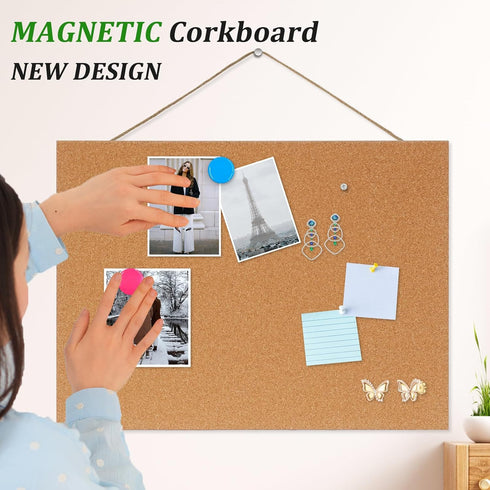 Frameless Cork Board, 16" x 12" Magnetic Cork Bulletin Board 0.7" Thick Small Corkboards for Walls Pin Notice Board with 8 Magnets 10 Pushpins for Home Office Kitchen School Decor Display by DOLLAR BOSS