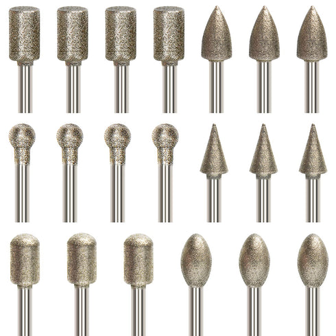 Diamond Drill Grinding Bit Set, Rotary Tools Polishing Kits with Diamond-Coated 1/8-inch Shank for Stone Glass