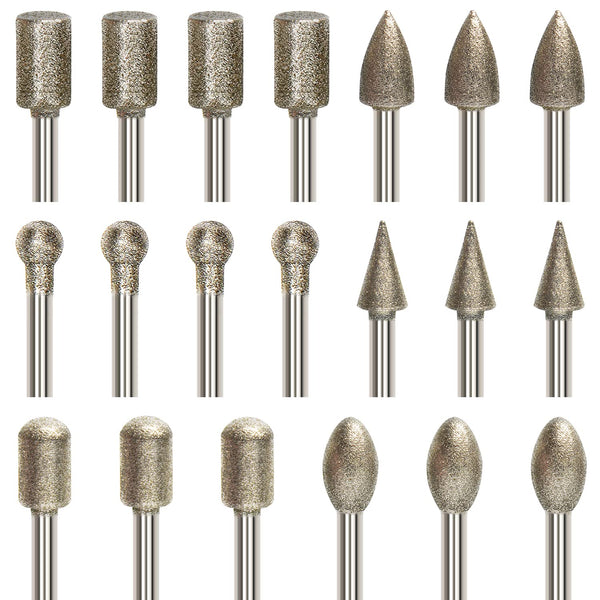 Diamond Drill Grinding Bit Set, Rotary Tools Polishing Kits with Diamond-Coated 1/8-inch Shank for Stone Glass