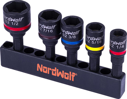 5-Piece SAE Nut Driver Set, Impact Magnetic Nut Setters, S2 Steel, Imperial Sizes 1/4"-1/2"