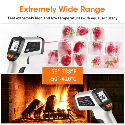 Infrared Thermometer, Laser Temperature Gun for Cooking, Non Contact Temp Gauge, Adjustable Emissivity IR Thermometer Heat Temperature Reader Gun -58 to 788?, -50 to 420?(Not for Human)