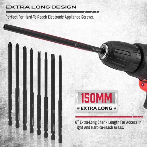 Set: 32-Piece S2 6" PoziDriv, 1/4" Extra Long Security Bit Steel Screwdriver Drill Bits for Tamper-Proof Screws, Torx