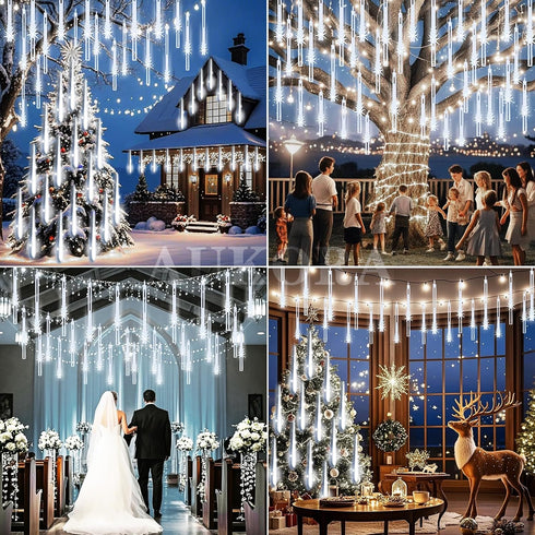 12 inch 8 192LED Aukora Christmas Lights Outdoor Meteor Shower Falling Rain Lights Tubes Snowfall Cascading Icicle