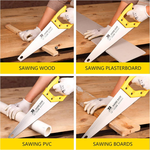 14 in. Pro Hand Saw, 11 TPI Fine-Cut Soft-Grip Handsaw for Sawing, Trimming, Gardening, Cutting Wood