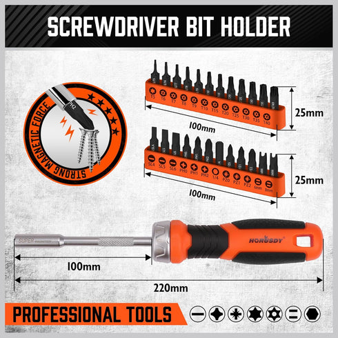 HORUSDY 25-Piece Security Torx Screwdriver Bit Set, T5-T40 Torx Bit with 1/4 inch Ratcheting Magnetic Driver