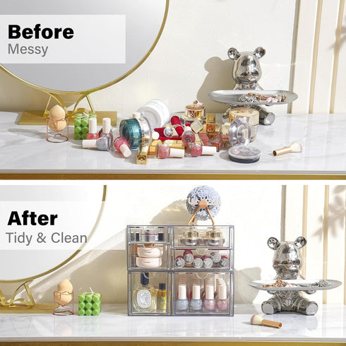 Prsildan Acrylic Drawer Makeup Organizer with 6 Drawers, Set of 2 Clear Stackable Storage for Vanity and Office