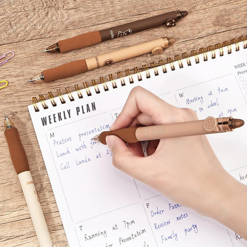 BAYTORY 8Pcs Cute Retractable Erasable Gel Pens, Blue and Black Ink, Smooth Writing for Note Taking