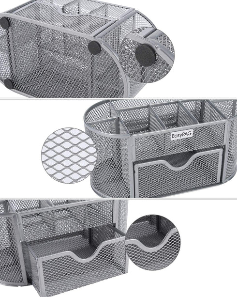EasyPAG Mesh Desktop Organizer, Multi-functional Caddy with Drawer, Silver