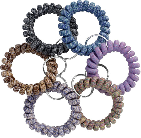 BIHRTC Pack of 6 Keychain Bracelet Key Holder Wristlet, Flexible Spiral Wrist Coil Key Chain