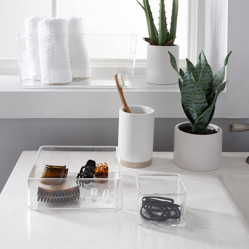 Simplify Small Square Drawer Organizer, 3" x 3" x 2", Multi-Purpose Home Organization Desk Accessories Clear