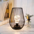 TRIROCKS Metal Cordless Table Lamp, 8'' Tall Cage Shape Battery Operated Lamp with Warm Fairy Lights (Black)