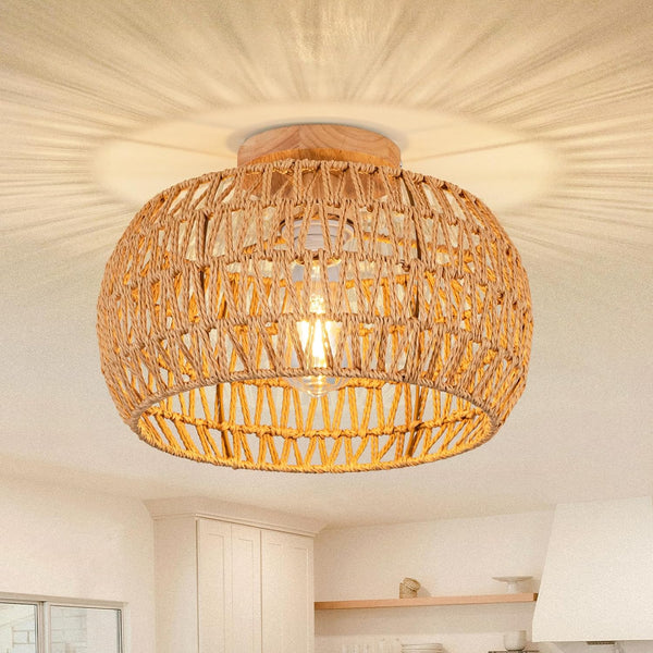 Boho Ceiling Light Fixtures Rattan Chandelier Bedroom Light Small Rattan Flush Mount