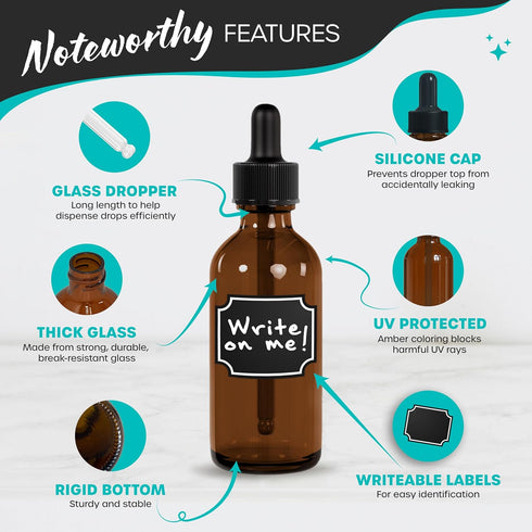 Nevlers 24PK 2 Oz Amber Glass Dropper Bottle, Leakproof with Dropper Set, Useable as Oil Dropper Tincture Bottles,
