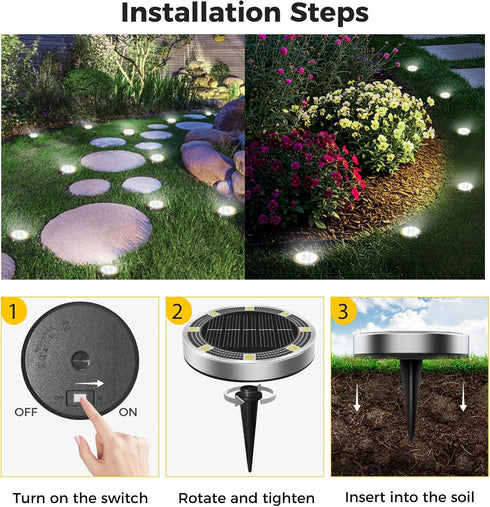 inkgear 6 Pack 8 IP65 Solar Ground Lights Outdoor, LED Mini Flat Solar Disc Lights, Waterproof Pathway Lights Solar