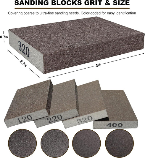4 Pack Set -120 220 320 400 Hand Sanding Sponge Grit- Coarse Medium Fine Grit Sanding Block, Sander Sponges