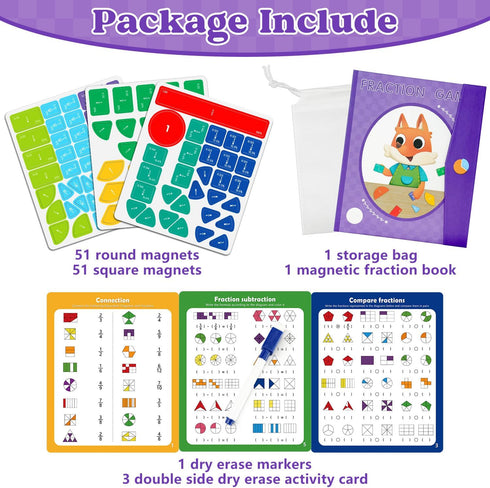 HEGYINI Magnetic Fraction Educational Puzzle STEM Toys Fraction Tiles and Fraction Circles Book Fraction Manipulatives