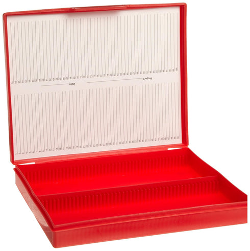 Heathrow Scientific Polypropylene Microscope Slide Box, Holds 100 Slides, Red
