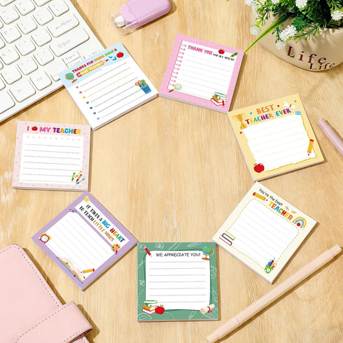 9 Teacher Appreciation Week Gifts Sticky Notes - Pcs Cute Self Stick Notepads Apple Pen Book Design Adhesive Memo Pad