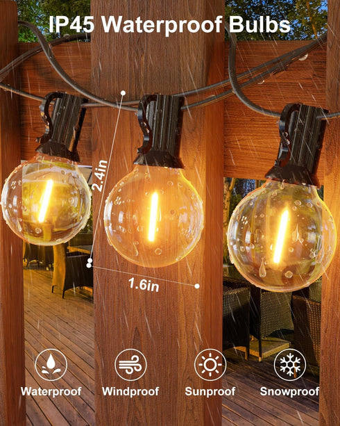 30FT 15+1 Bulbs 2700K GLUROO Outdoor String Lights, LED Patio Lights Outdoor Wateproof with Globle Shatterproof